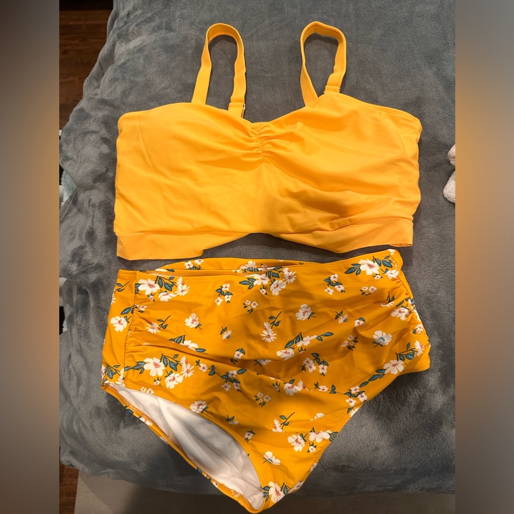 Coral Reef Swim Yellow Floral Tankini Set